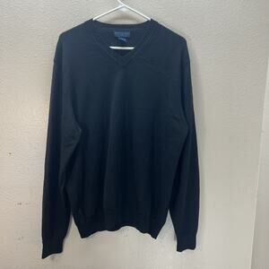 Joseph & Lyman Men's Sweater 100% Merino Wool V-Neck Black Fall Size M Preppy